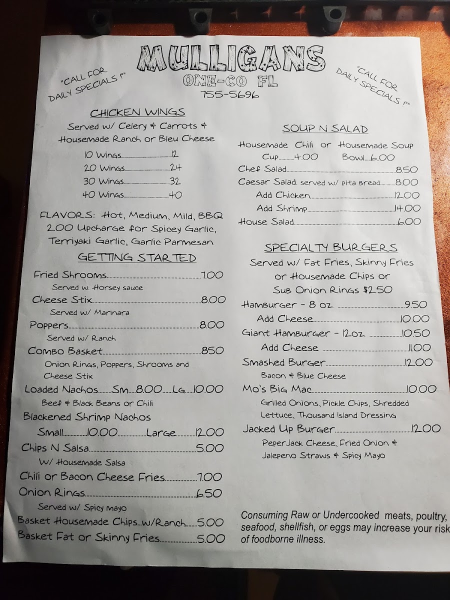 Mulligans Menu - Image 4